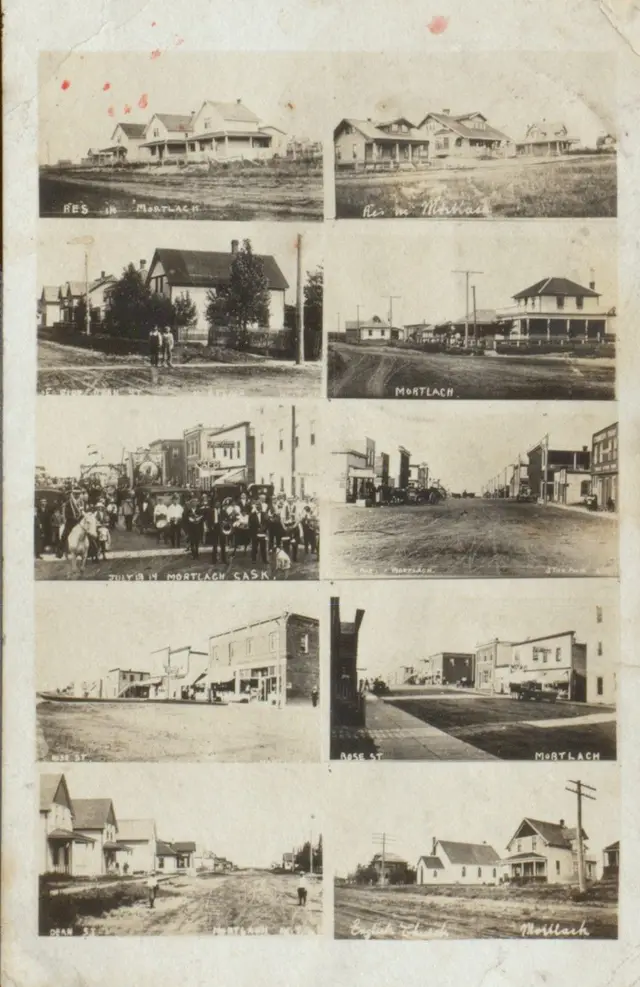 Mortlach street and residence scenes (multi-view postcard)